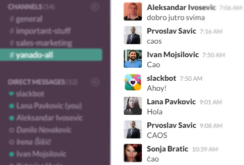 Yanado Slack group channel