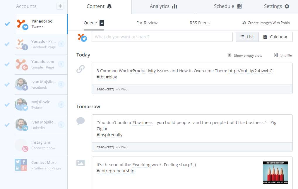 buffer posts schedule