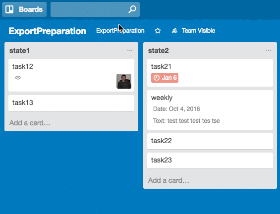 select board for export in trello
